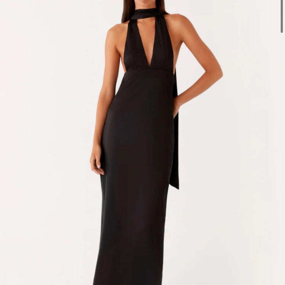 Peppermayo Exclusive - Alicia Satin Halter Maxi Dress - Black